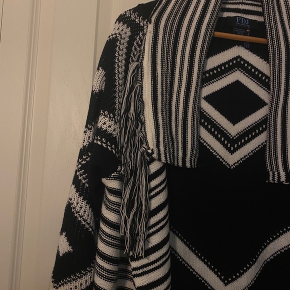 FDJ open front cozy cardigan poncho black white - Picture 9 of 11